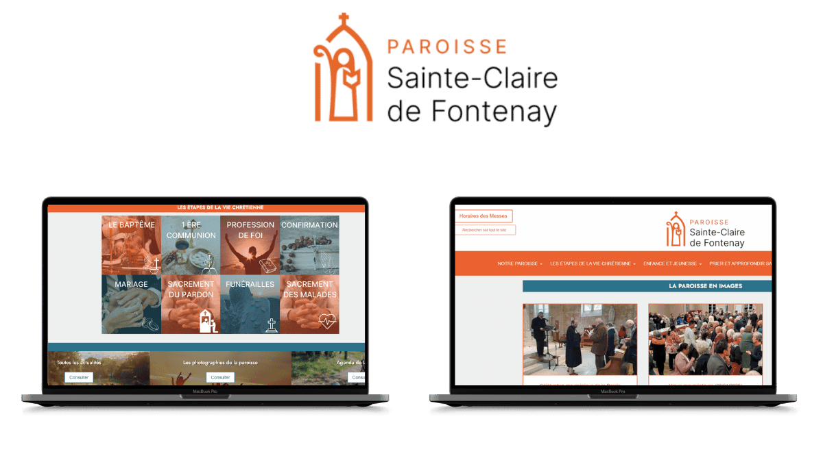Vue d’une page intérieure du site présentant les horaires des messes et événements paroissiaux."