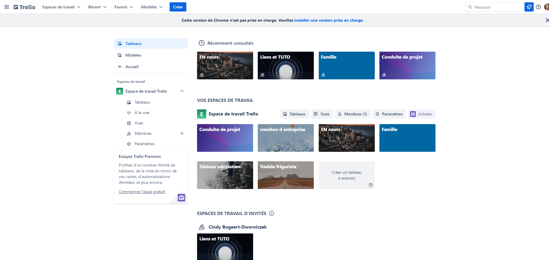 Capture d’écran gestion des tableau trello