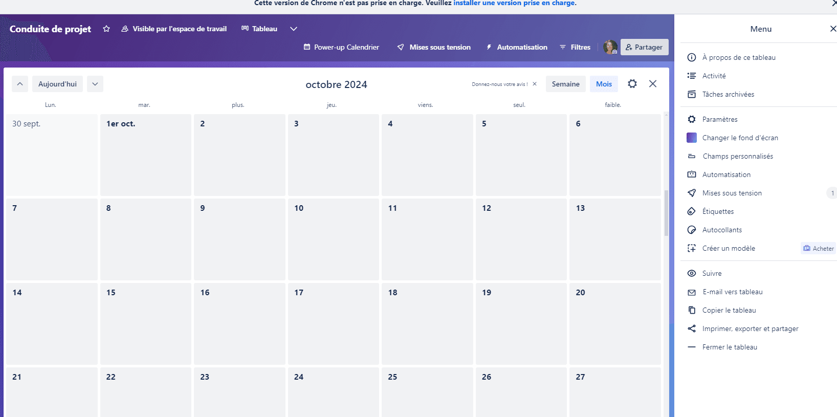 vue calendrier dans trello