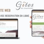 Page d'accueil du site des Gîtes de Chavigny, affichée sur un ordinateur et un portable"